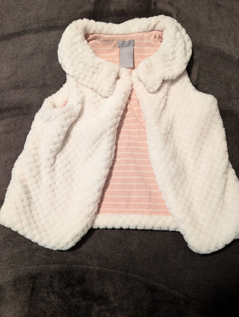 Tahari Plush Hooded Vest in White with Blush Pink Lining